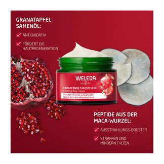 Grafik Weleda Straffende Tagespflege Granatapfel & Maca-Peptide Wirkstoffe