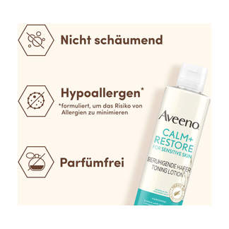 Grafik Aveeno CALM+RESTORE Beruhigende Hafer Toning Lotion Nicht schäumend. Hypoallergen*. Parfümfrei.