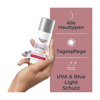 Grafik Eucerin Anti-Pigment Tagescreme LSF 30 Tagespflege mit UVA & Blue Light Schutz. Für alle Hauttypen geeignet