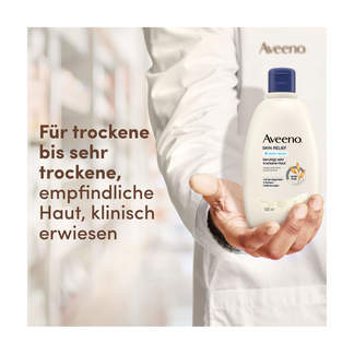 Grafik Aveeno Skin Relief Seifenfreies Duschgel Für trockene bis sehr trockene, empfindliche Haut. Klinisch erwiesen.