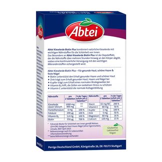 Abtei Kieselerde Biotin Plus Tabletten Rückseite