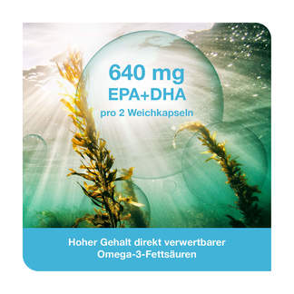 Grafik Omega 3-Loges pflanzlich Kapseln Hoher Gehalt direkt verwertbarer Omega-3-Fettsäuren