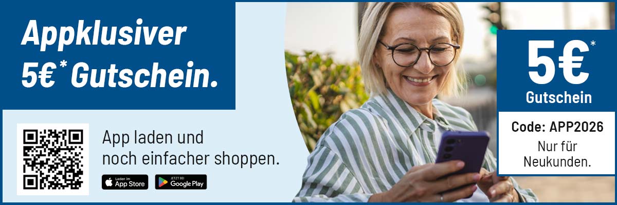 So einfach geht E-Rezept, jetzt mycare-App laden und noch einen Gutschein sichern. Collage einer Frau mit Telefon in der Hand und einem 5€ Gutschein für Neukunden in der App.