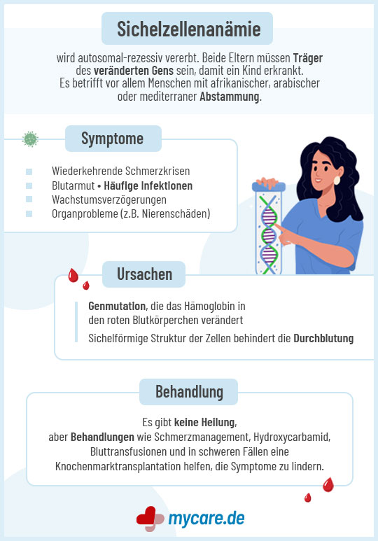 Infografik Sichelzellenanämie: Symptome, Ursachen, Behandlung