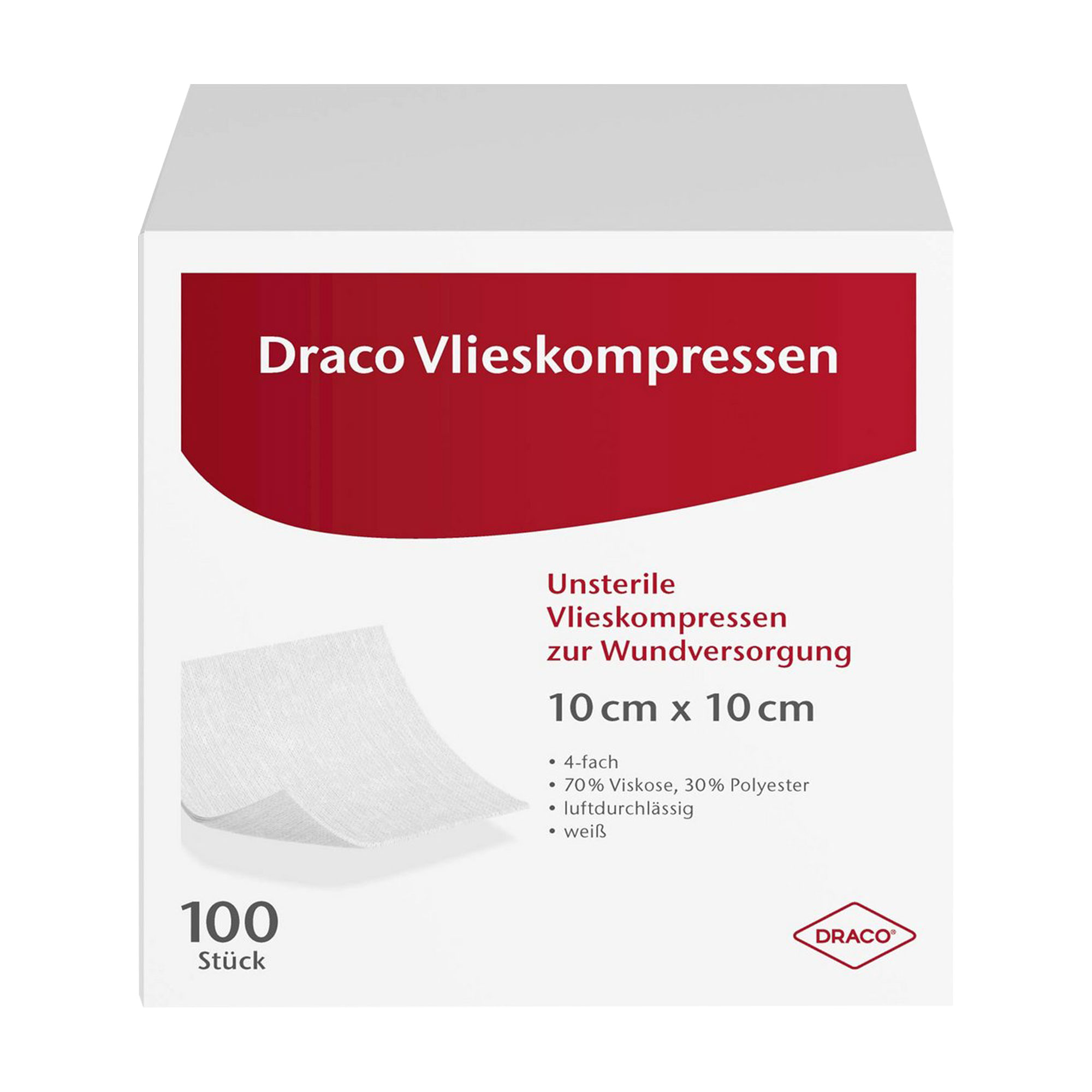 Draco Vlieskompressen, Unsteril 10 X 10 Cm 4Fach - None