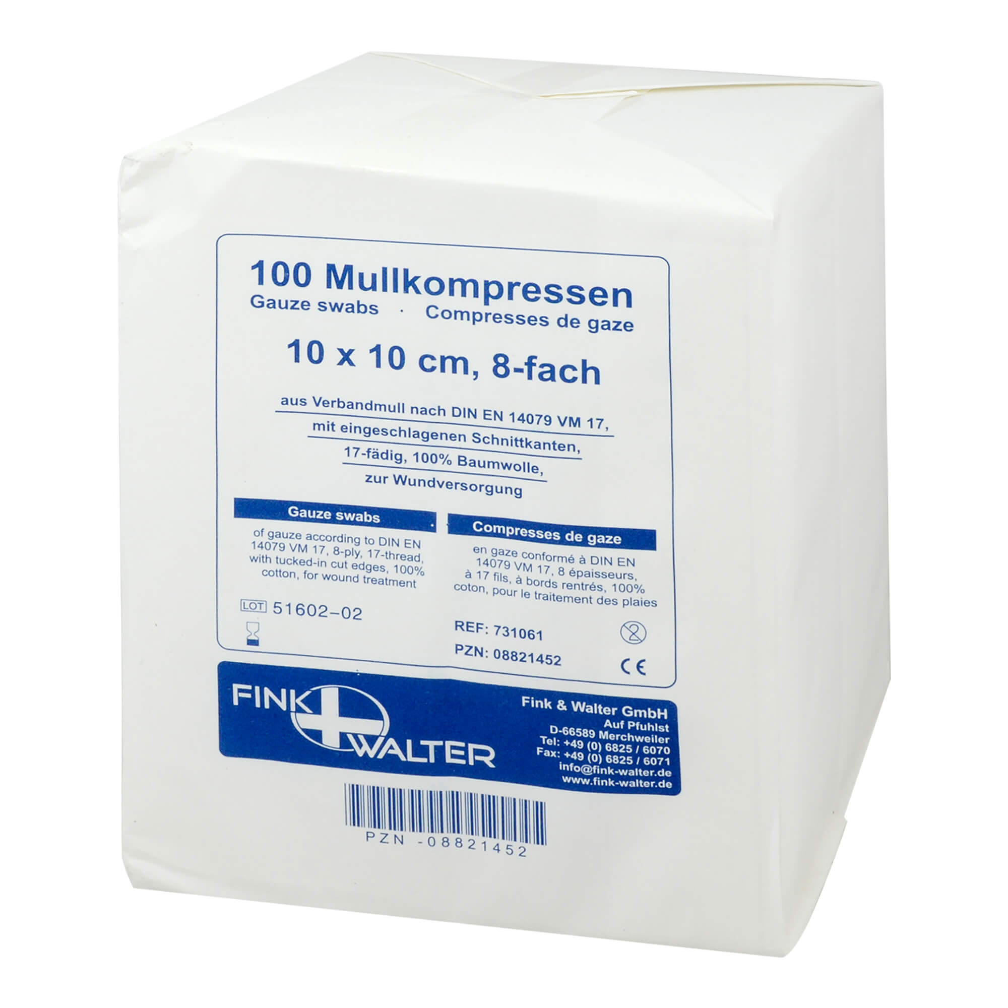 Mullkompressen 10x10 cm unsteril 8-fach