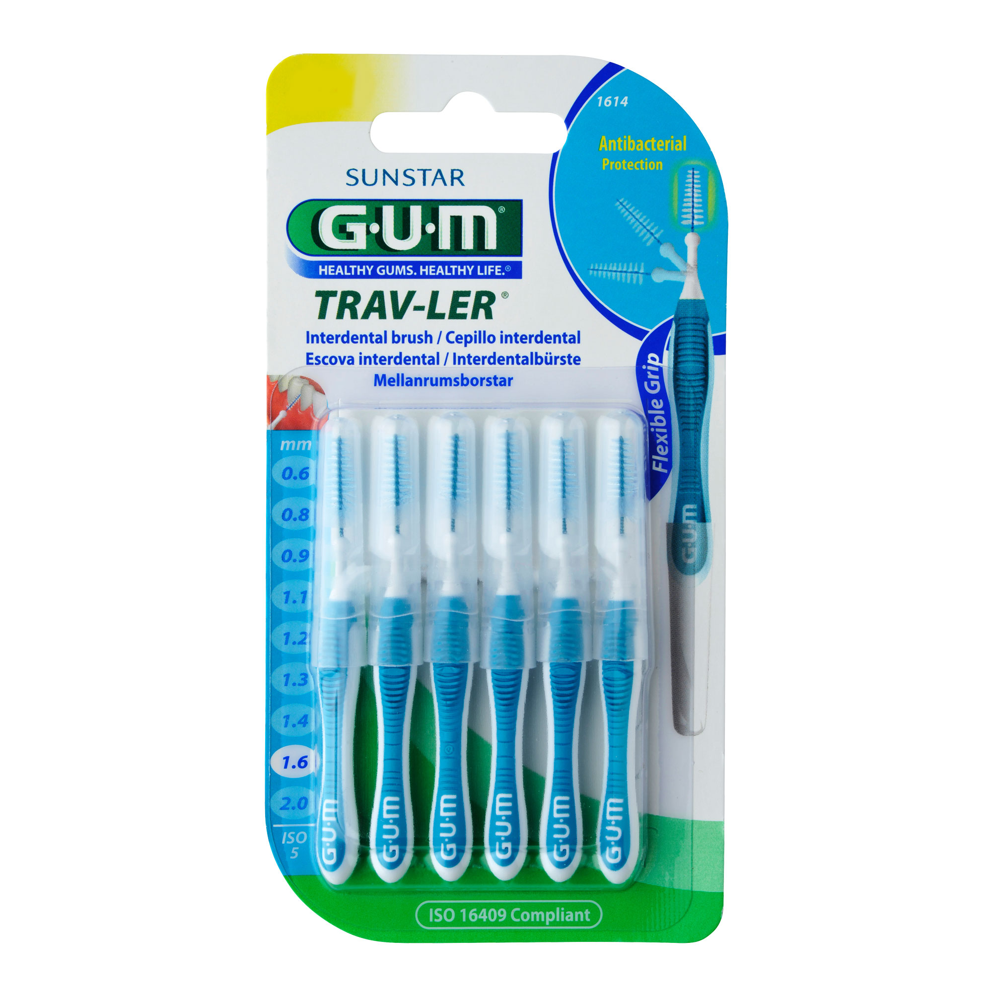 Gum Trav-Ler 1,6 Mm Interdentalbürsten Blau + 6 Kappen - None