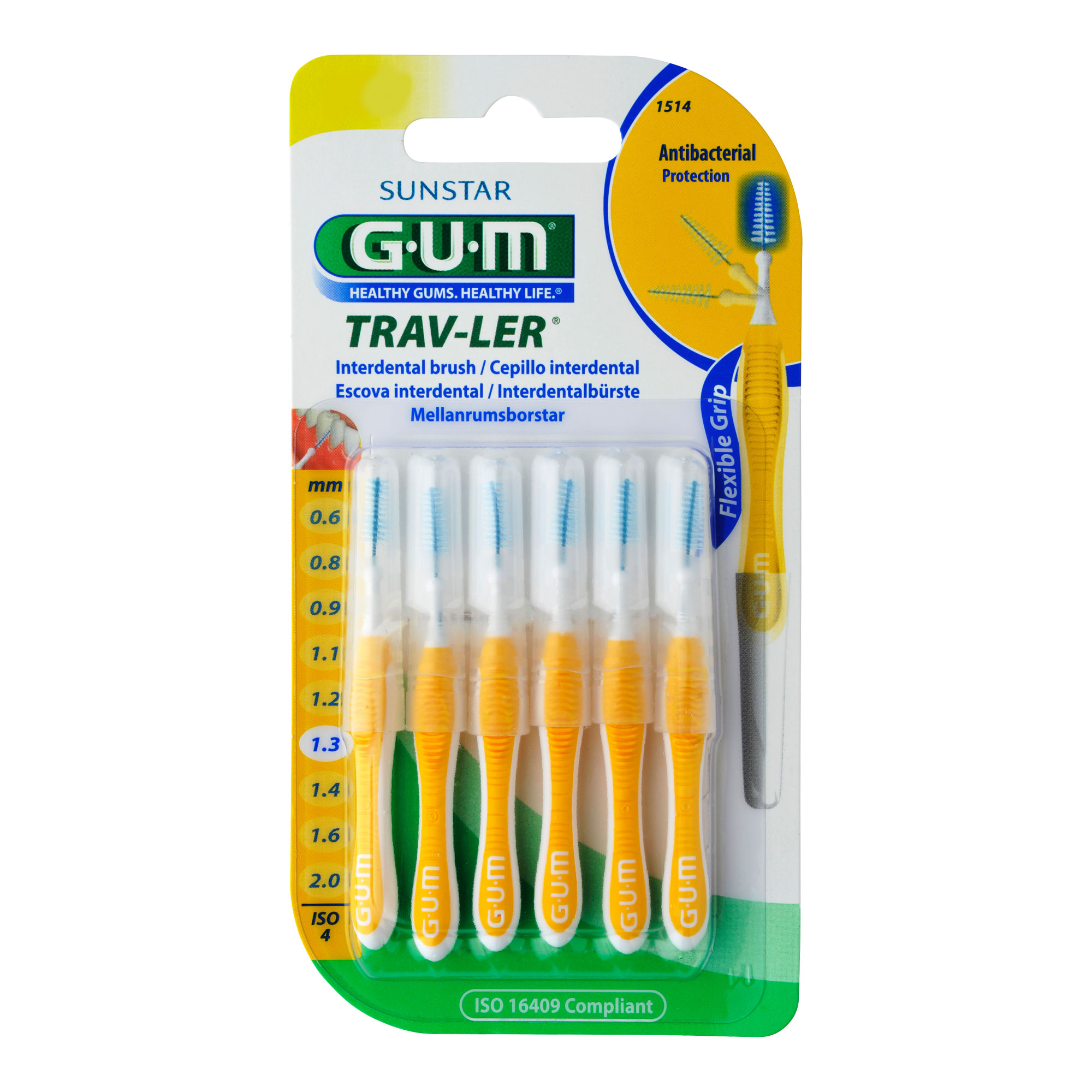 GUM Trav-Ler 1,3mm Tanne gelb Interdental + 6Kappen