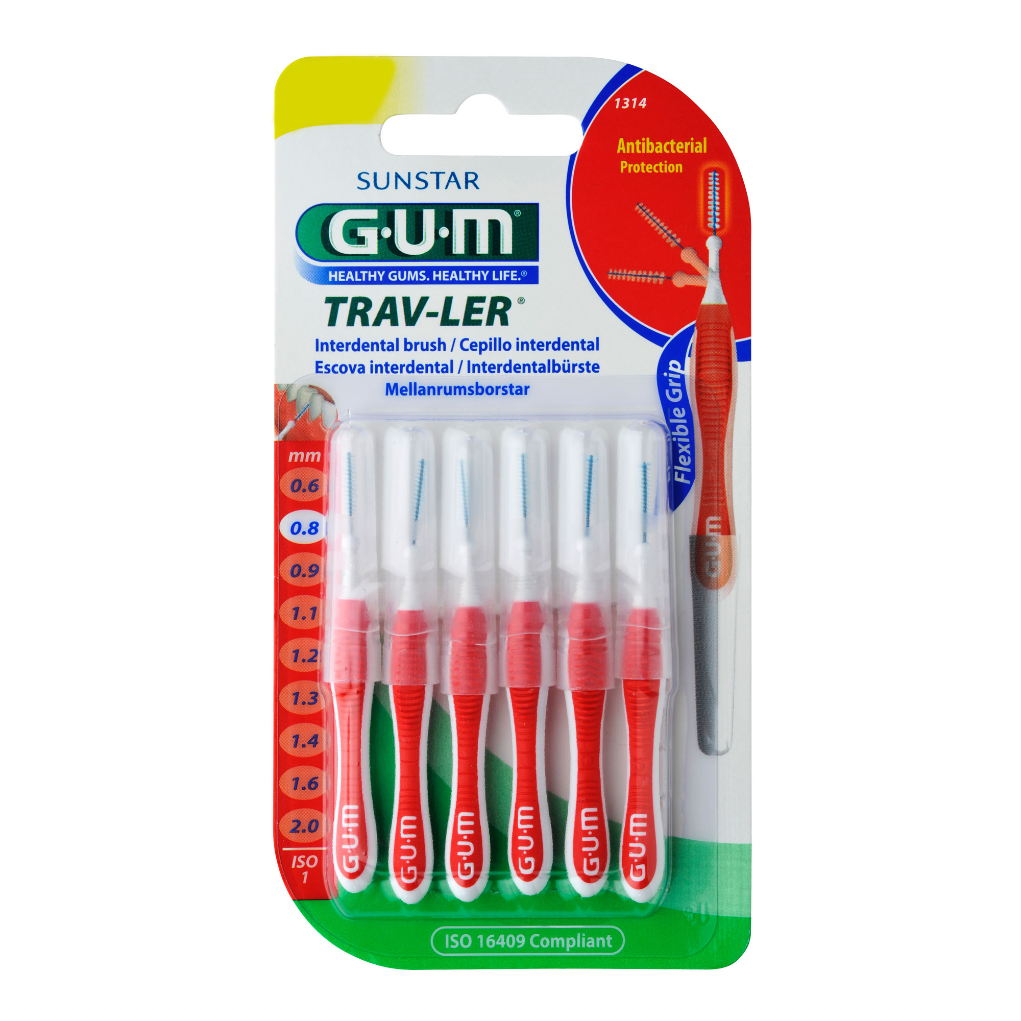 GUM Trav-Ler 0,8mm Kerze rot Interdental + 6Kappen