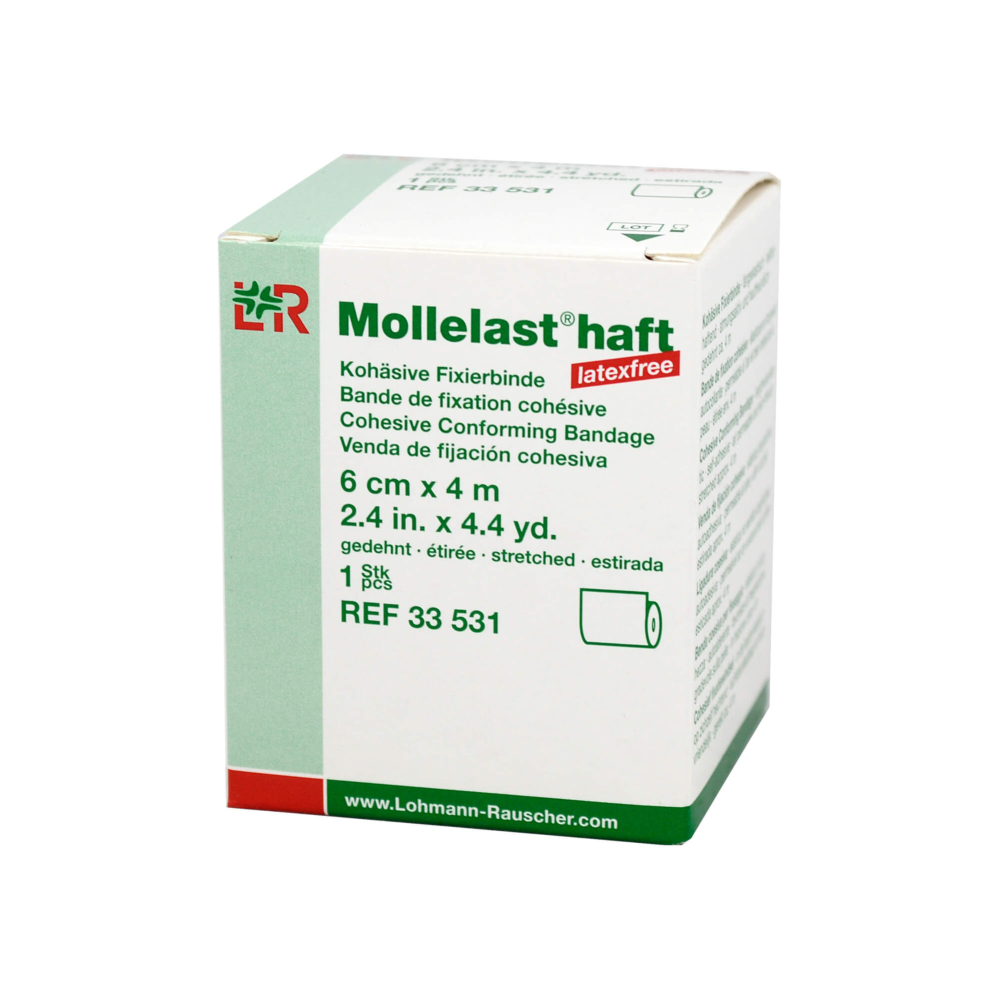 Mollelast haft latexfrei 6cmx4m gedehnt weiß