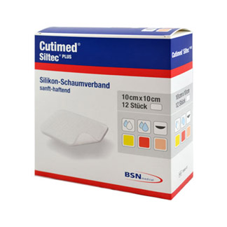 Cutimed Siltec Plus Schaumverband 10x10 cm haftend