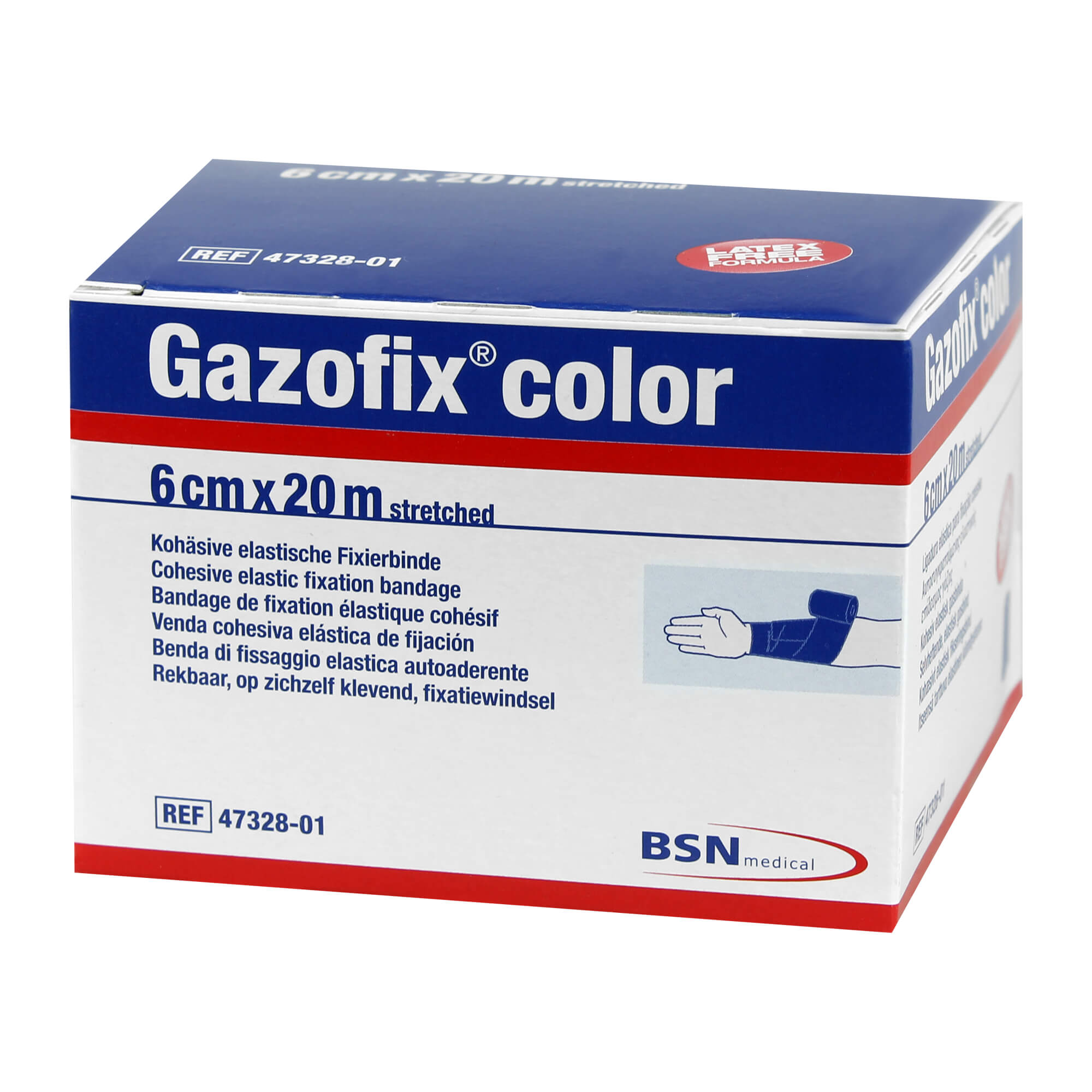 Gazofix color Fixierbinde kohäsiv 6 cmx20 m blau