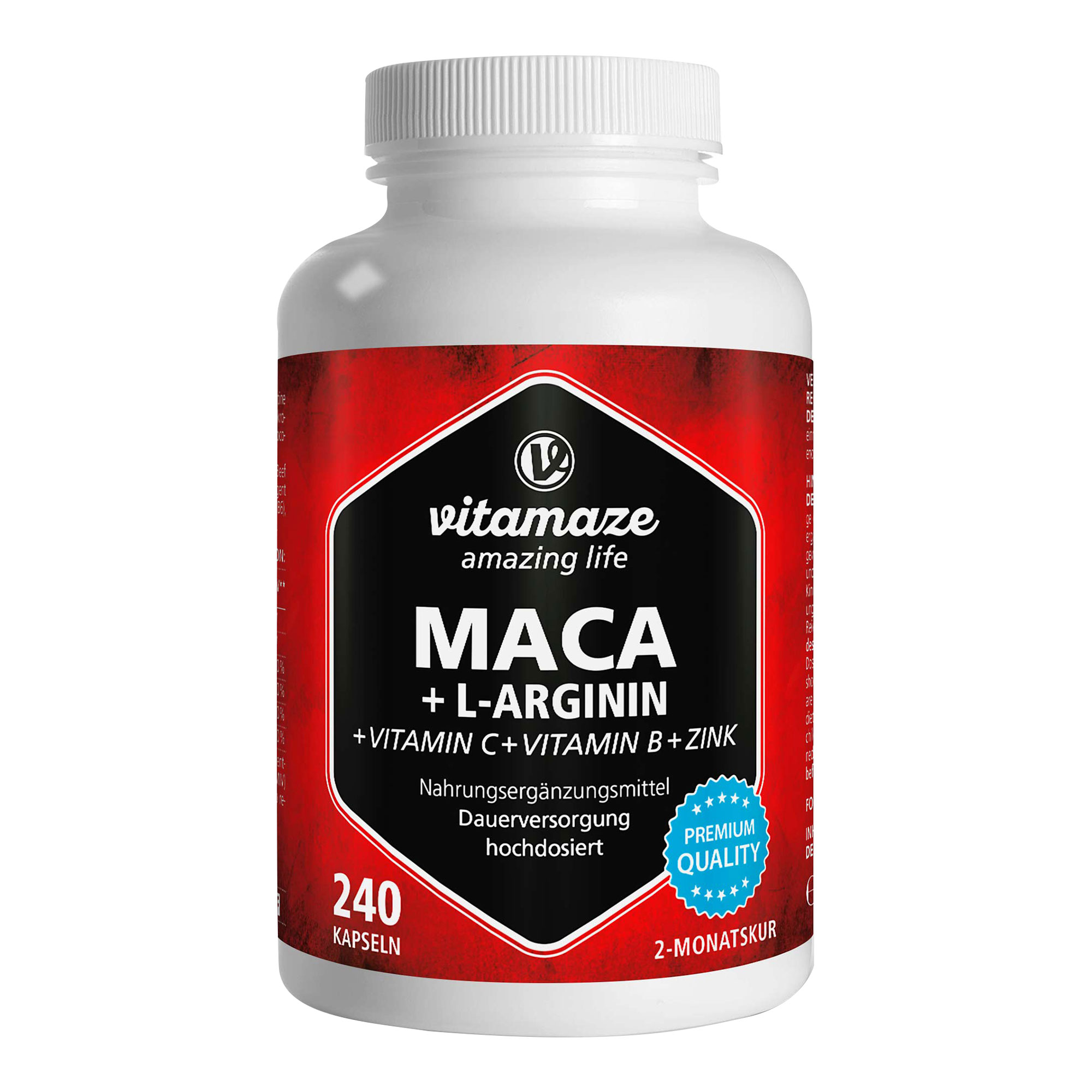 Vitamaze Maca hochdosiert + L-Arginin + Vitamine + Zink zur Unterstützung der psychischen und physischen Belastbarkeit 2...