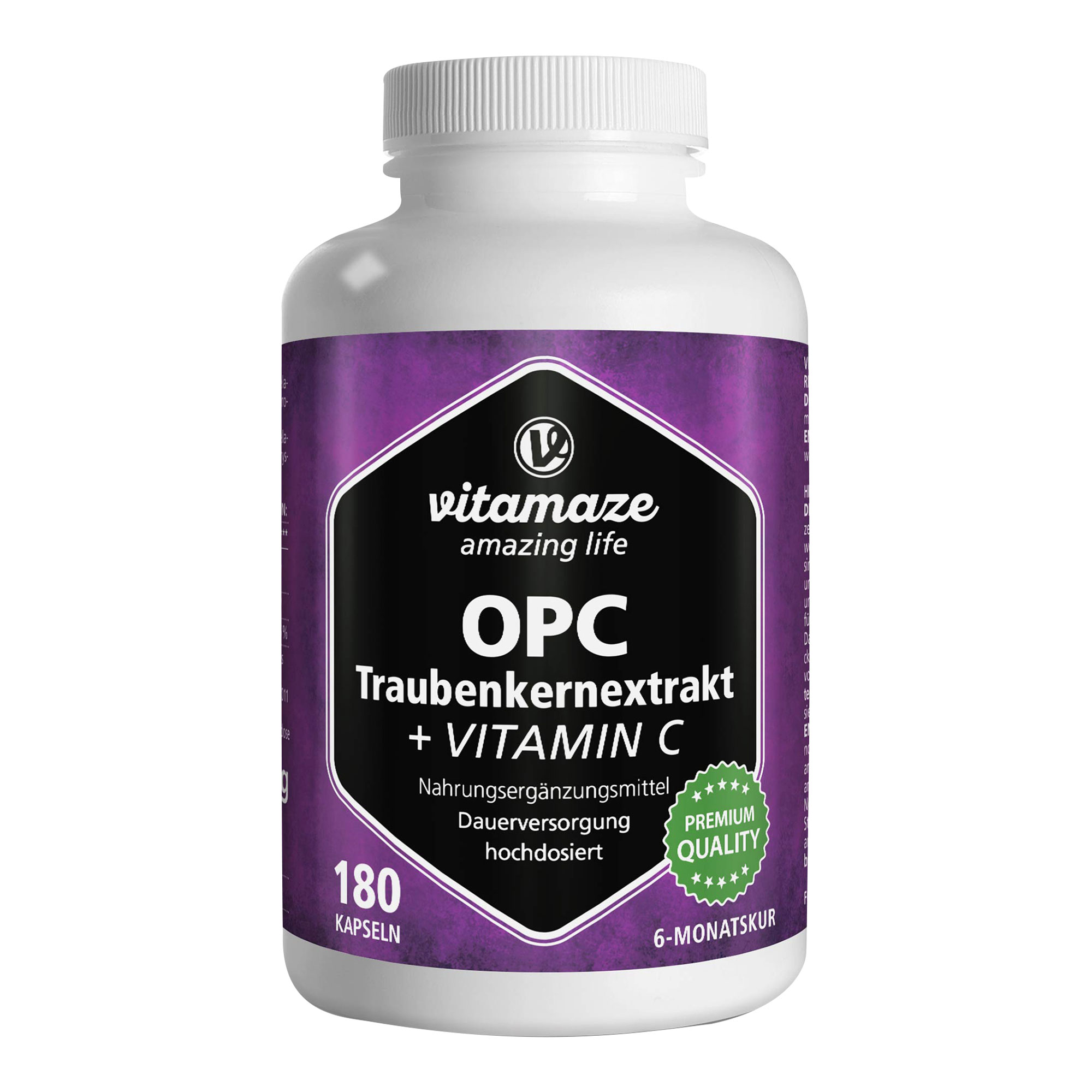 Vitamaze OPC Traubenkernextrakt hochdosiert + Vitamin C natürliches Antioxidans 180 KAP