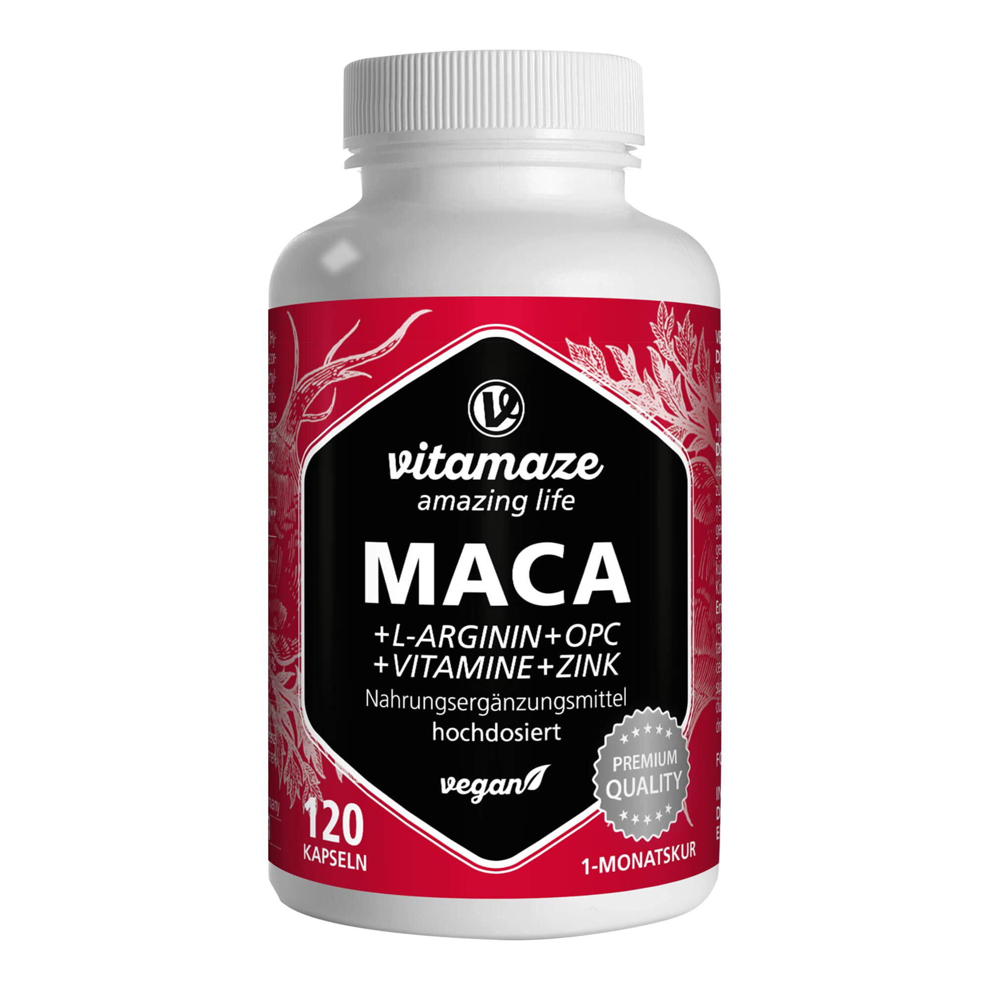 Maca 10:1 hochdosiert + L-Arginin + OPC + Vitamine + Zink vegan Kapseln