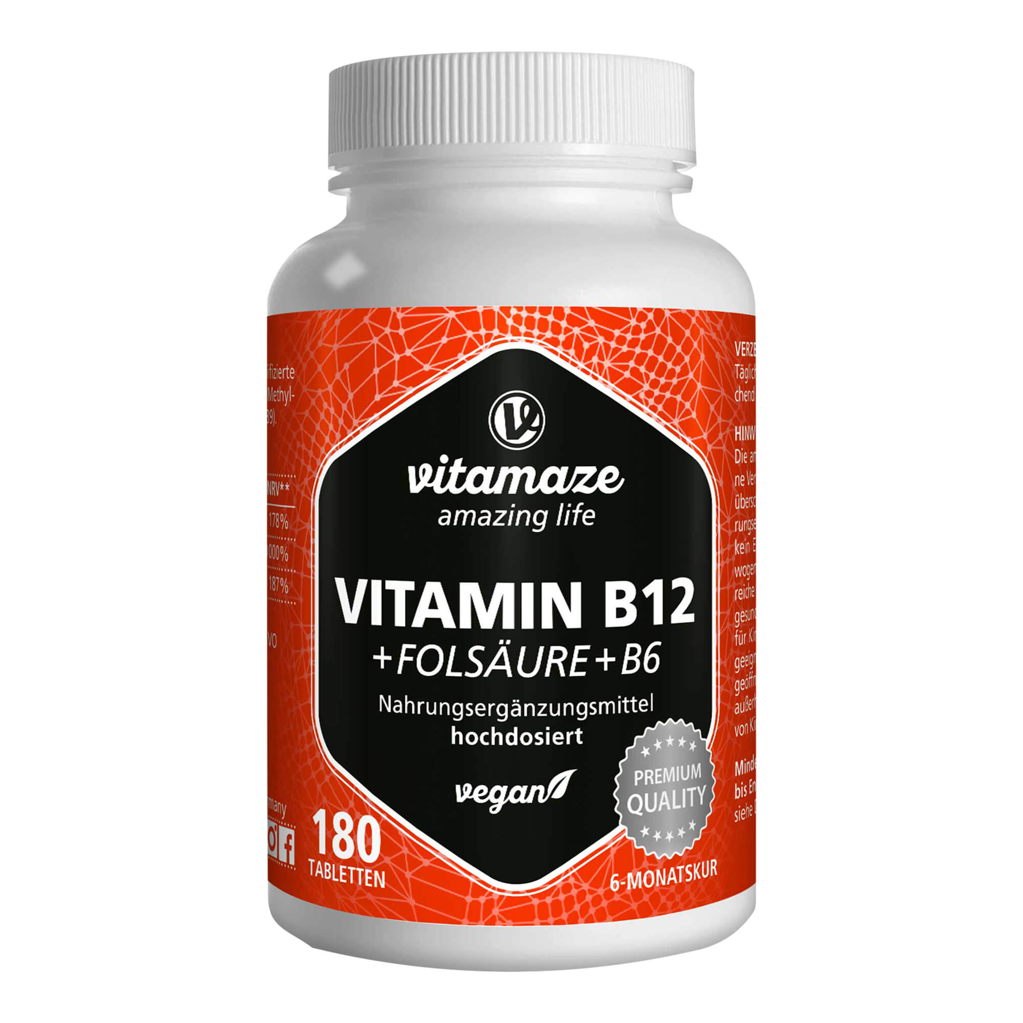 Vitamin B12 1.000 µg hochdosiert + B9 + B6 vegan Tabletten