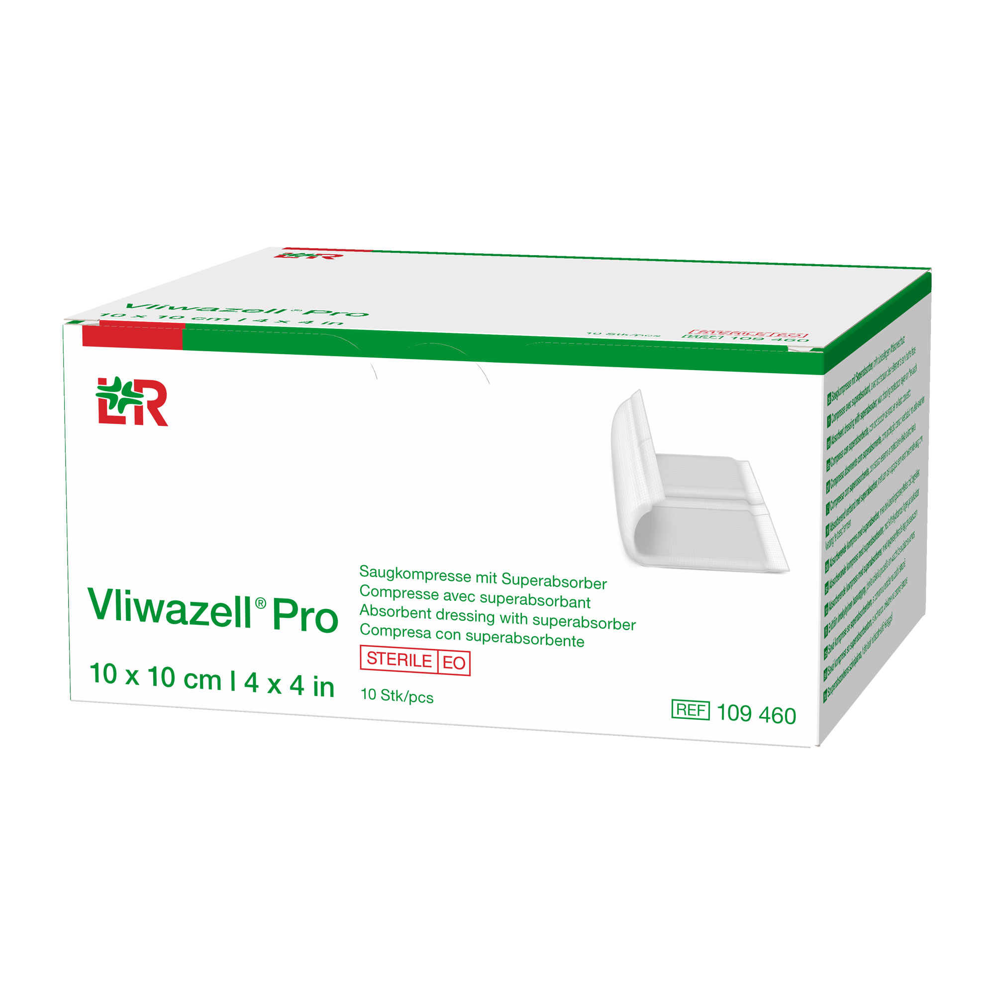 Vliwazell Pro superabsorb.Kompresse steril 10x10 cm