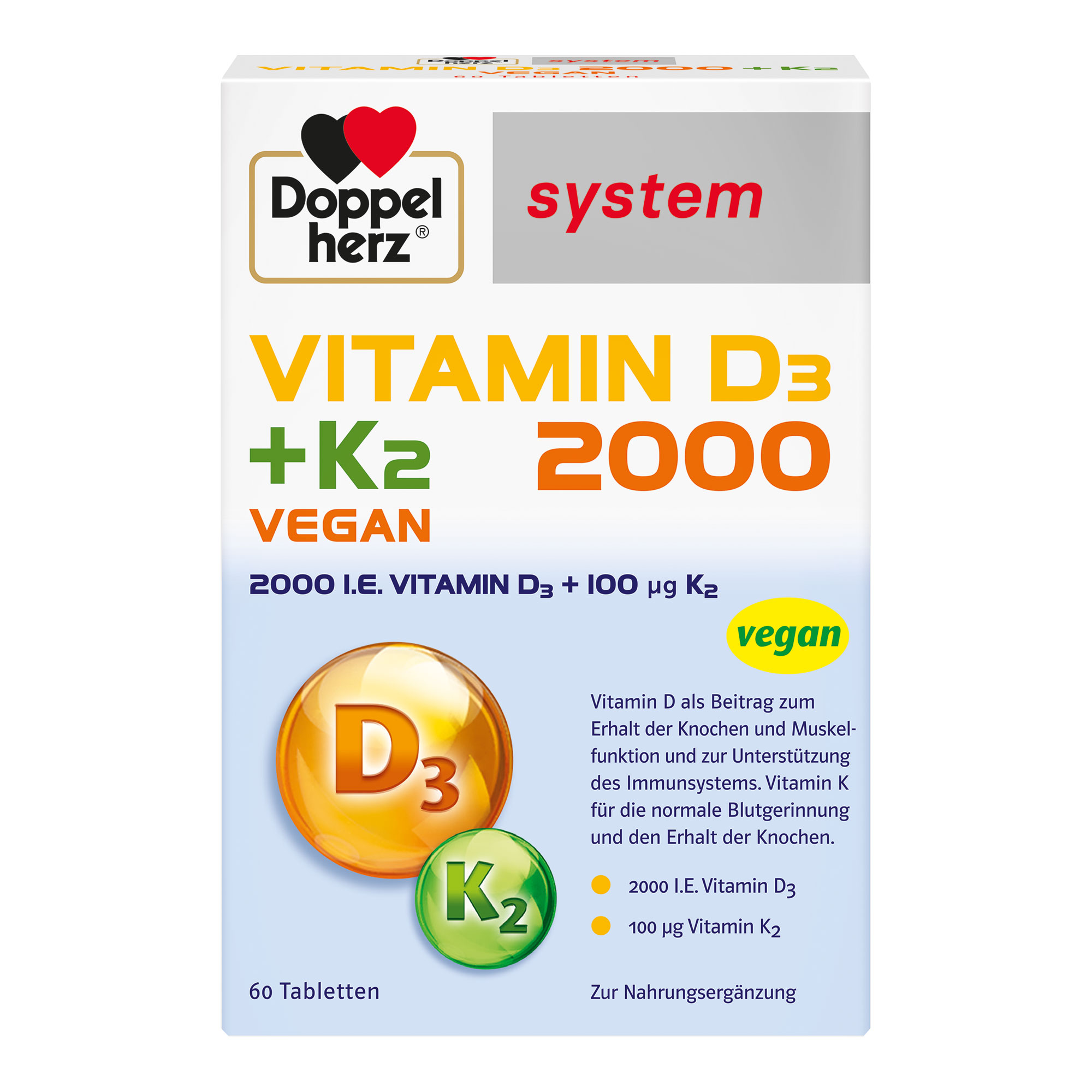 Doppelherz System Vitamin D3 2000 + K2 Tabletten - None