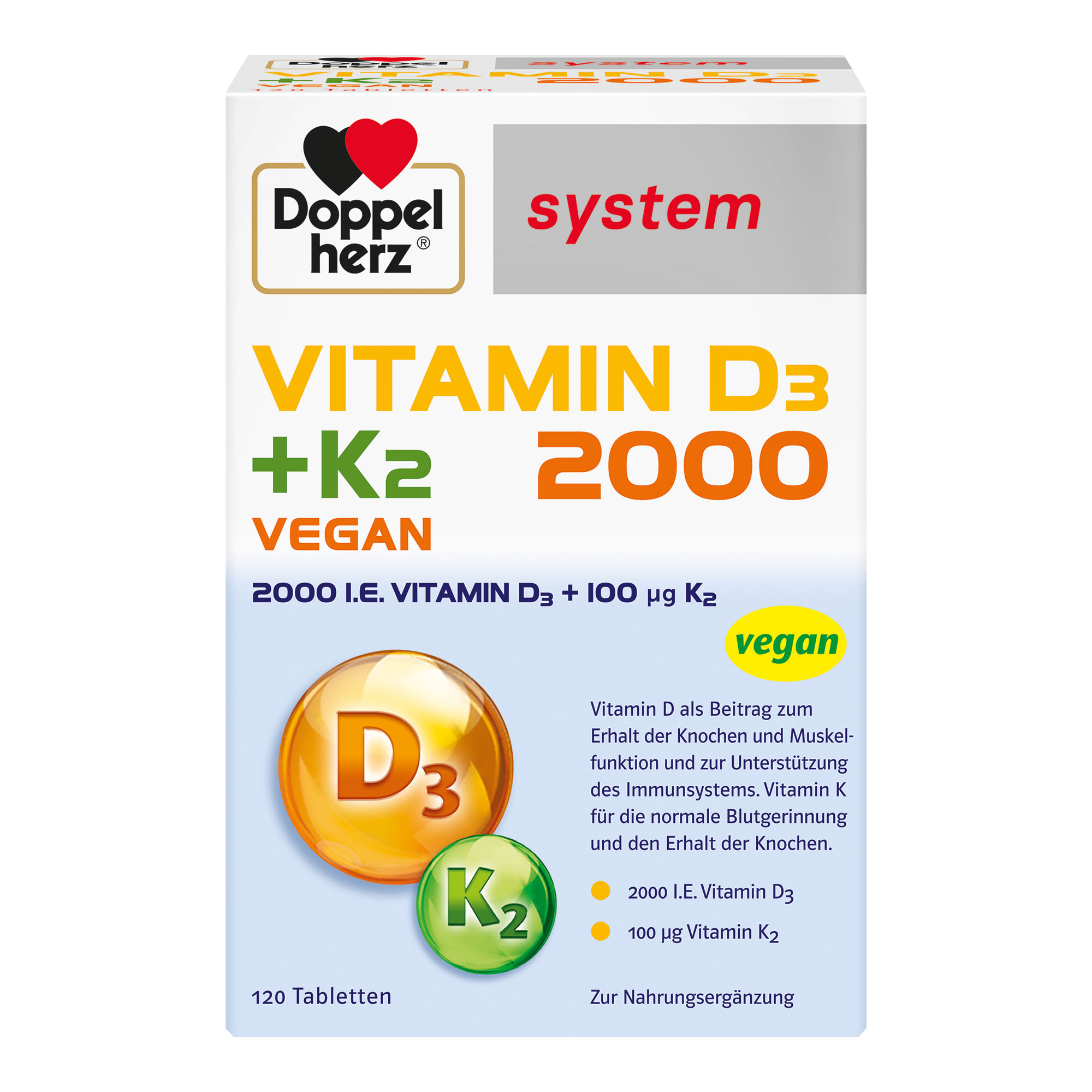 Doppelherz System Vitamin D3 2000 + K2 Tabletten - None