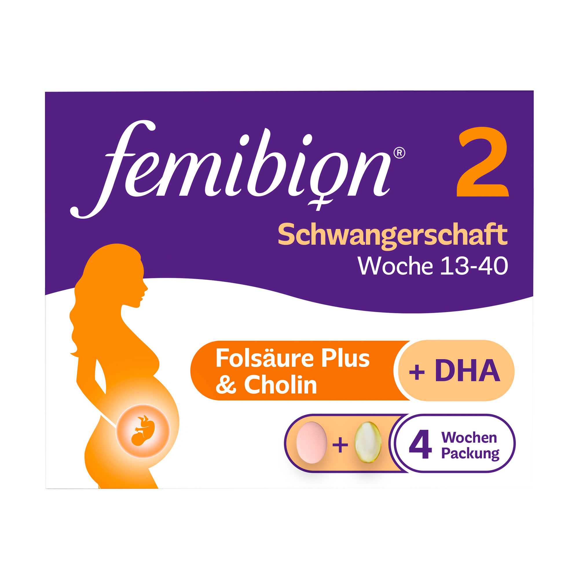 Femibion 2 Schwangerschaft in der 4-Wochen-Packung mit je 28 Tabletten und Kapseln