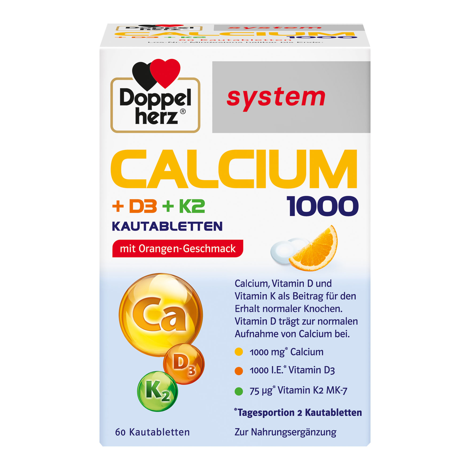 Doppelherz Calcium 1000 + D3 + K2 system Kautabletten