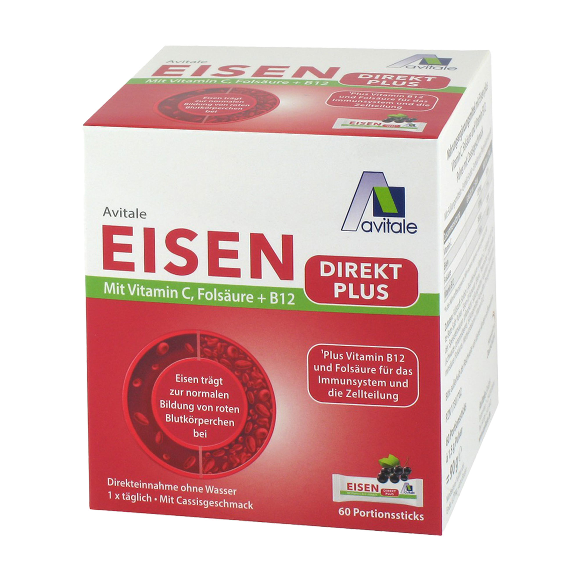 Eisen Direkt plus Vitamin C+Folsäure+B12 Pulver 60 St