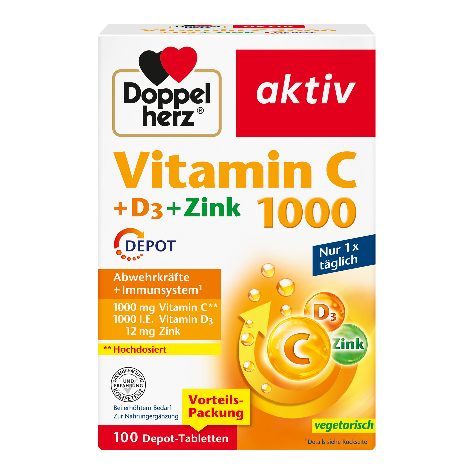 Doppelherz Vitamin C 1000 + D3 + Zink Depot Tabletten