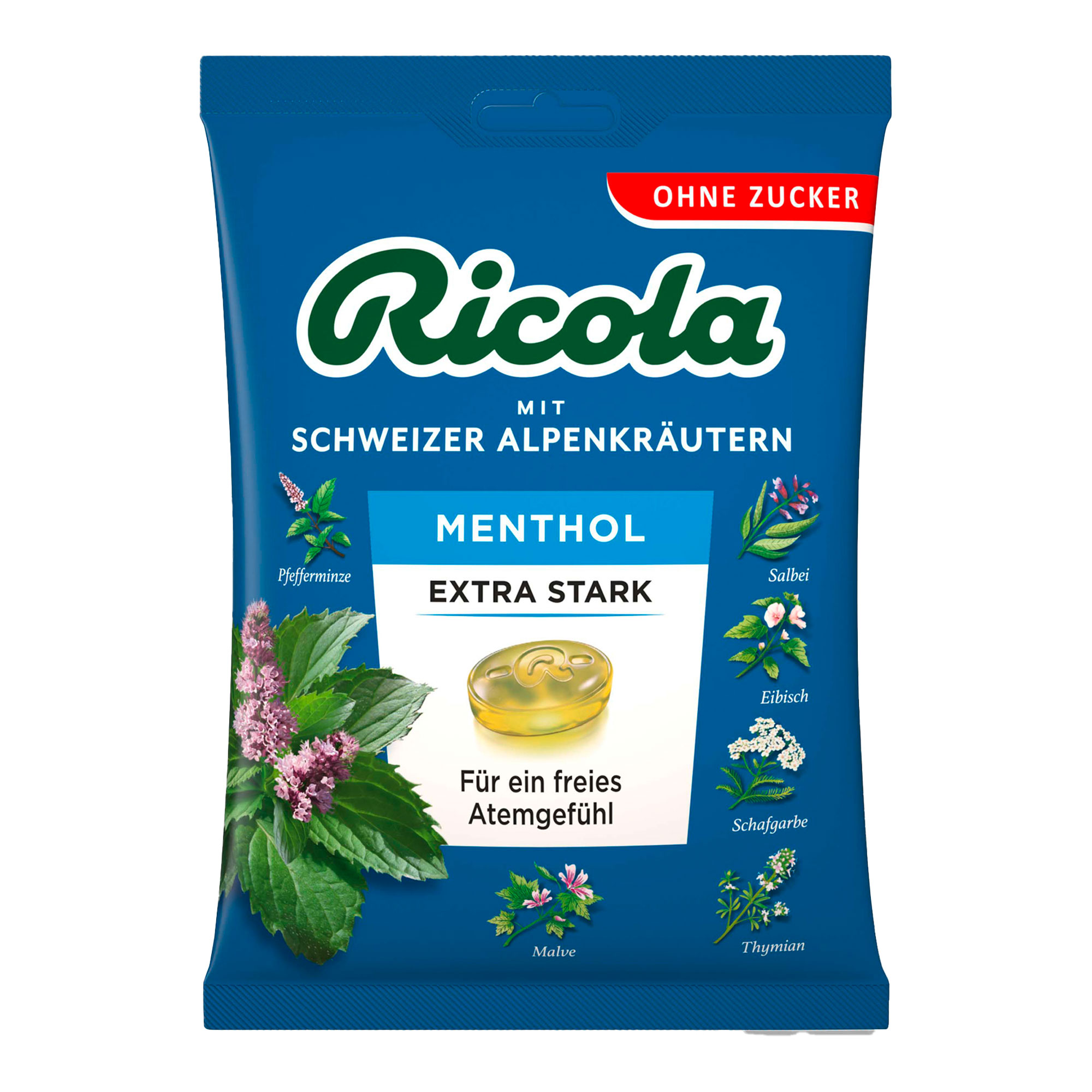 Ricola ohne Zucker Beutel Menthol extra stark Bonbons